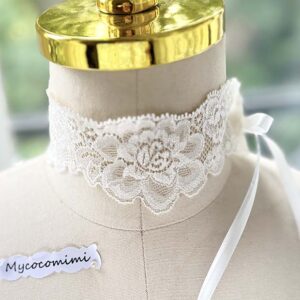 White Floral Rose Lace Choker, Angelic Bridal Collar Necklace, Rococo Ribbon Tie Jewelry, FairyCore Romantic Choker Gift for Her