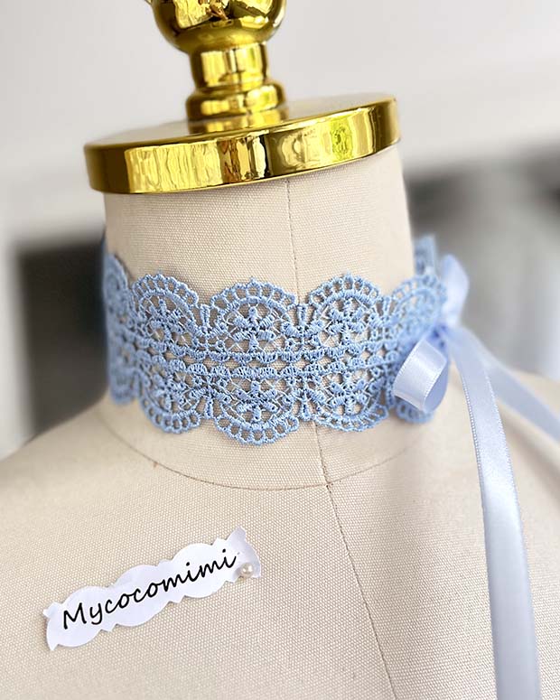 Coquette Blue Lace Choker Bow, French Blue Victorian Collar Necklace, Rococo Fairycore Ribbon Tie Jewelry, Pastel Gift for Her - Image 2