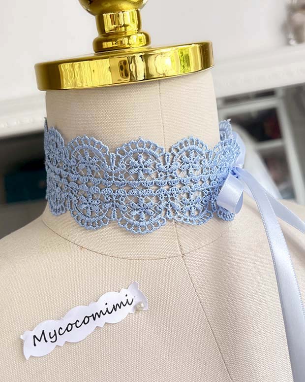Coquette Blue Lace Choker Bow, French Blue Victorian Collar Necklace, Rococo Fairycore Ribbon Tie Jewelry, Pastel Gift for Her - Image 3
