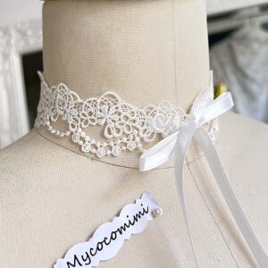 White Lace Flower Choker | Coquette Victorian Collar Necklace | Rococo Fairycore Ribbon Tie Bow | Pastel Soft Girl Gift for Her
