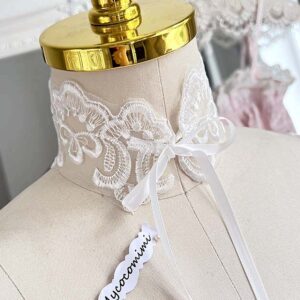 White Lace Wide Choker Bow, Angelic Bridal Goddess Collar, Rococo Ribbon Tie Necklace, Coquette Romantic Statement Necklace Gift for Her