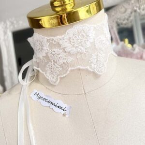 White Flower Lace Choker, Angelic Bridal Collar Necklace, Victorian Rococo Ribbon Tie Jewelry, Minimalist Romantic Choker Gift for Her